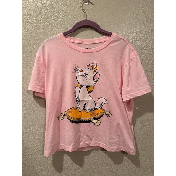 NWOT Disney Marie Cat Lady Vintage Aristocats Paris Cropped Pink Pastel Tee Sz L - Picture 1 of 5
